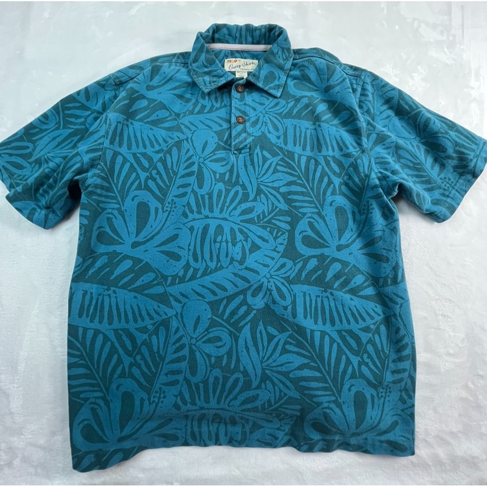 VTG‎ Crazy Shirts Hawaiian Polo Mens Medium Blue Short Sleeve Floral Shirt